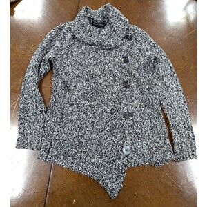 Cowl Neck Sweater  Black White Large  Big Button Fashion Boho Goth Grunge Design